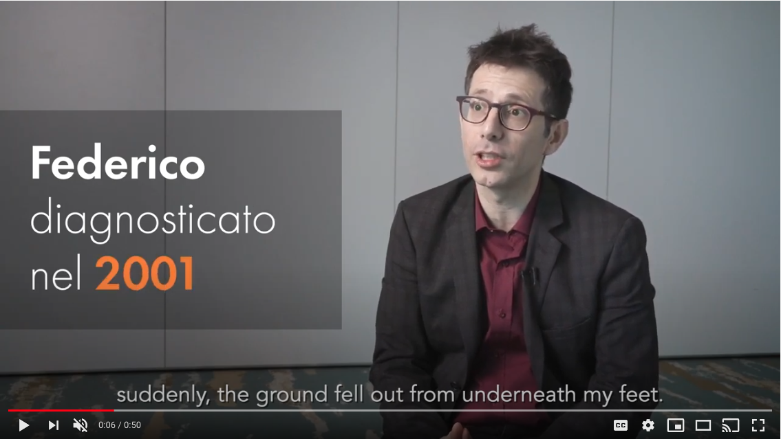 Grab of a video of Federico Bozzoli, (IT) diagnosed in 2001, talking about her work on the People Affected by MS Engagement Coordination Team