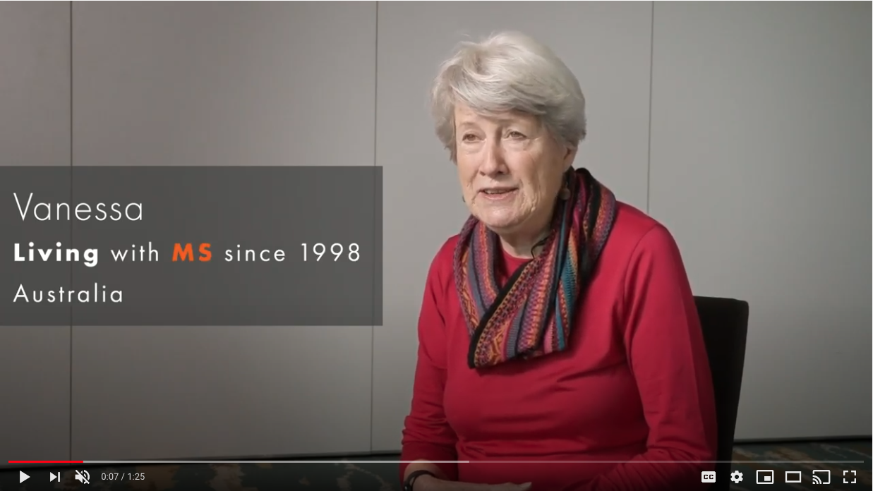 Grab of a video of Vanessa Fanning, (AU), living with MS since 1998, talking about her work on the People Affected by MS Engagement Coordination Team