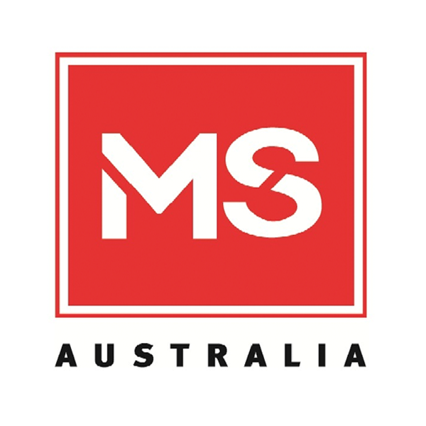 Logo of MS Australia a red square with a white M and S charachters, underneath it reads Australia.
