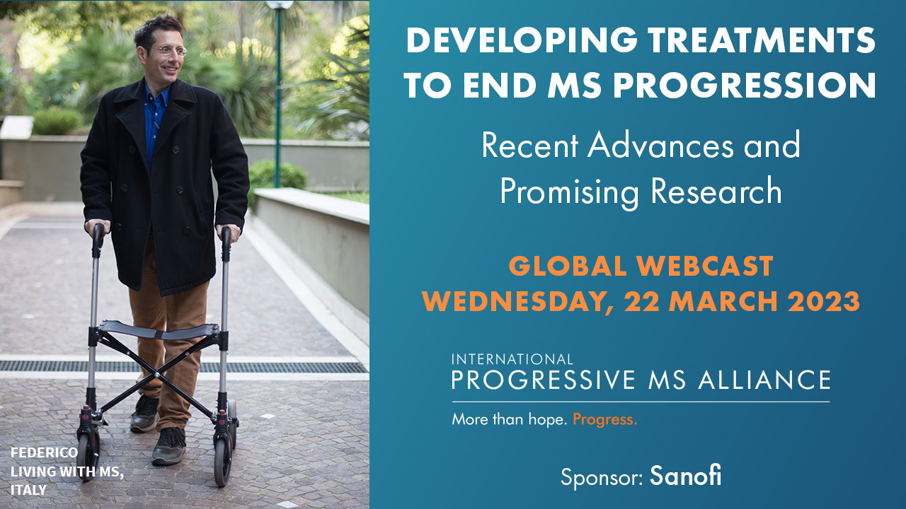 Screenshot of Developing treatments to end MS progression: Recent advances and promising research - March 22, 2023.