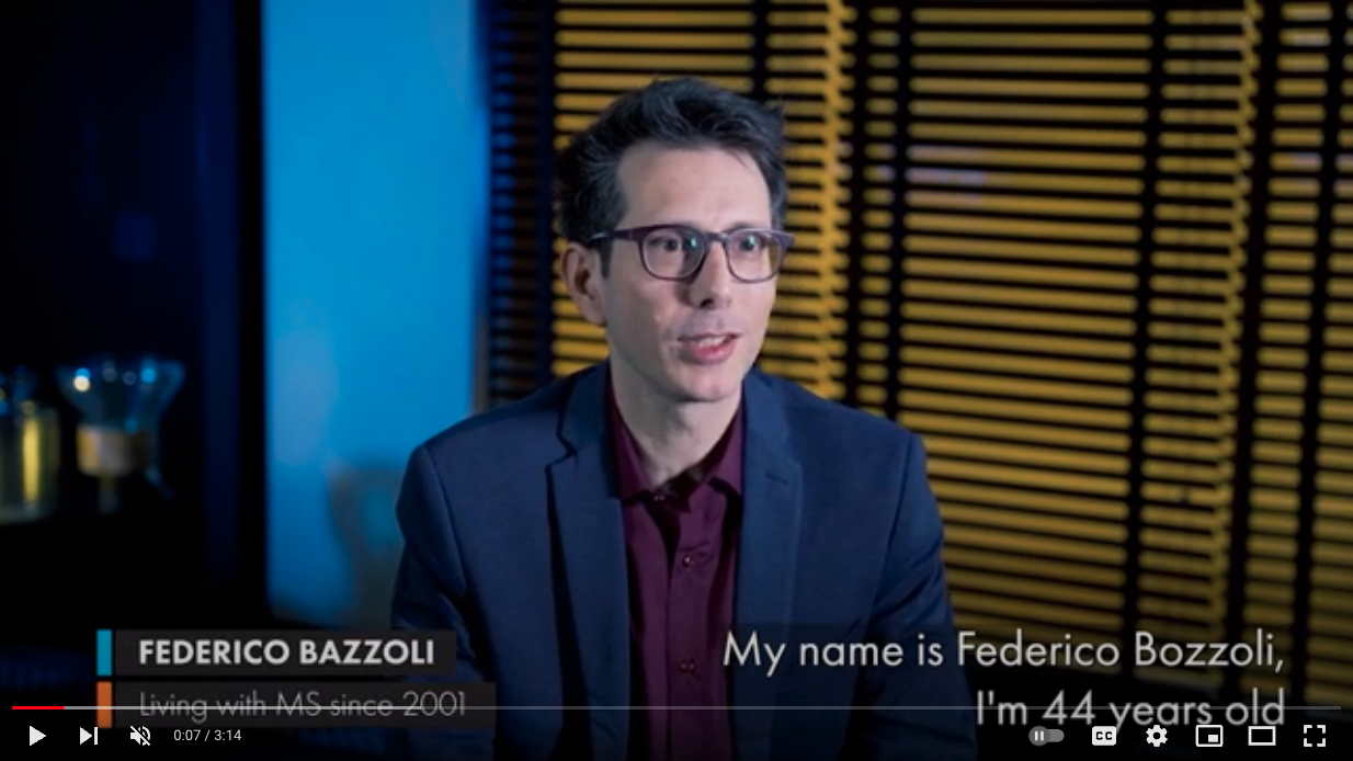 Screenshot of a video about the People Affected by MS Engagement Coordination Team featuring Federico