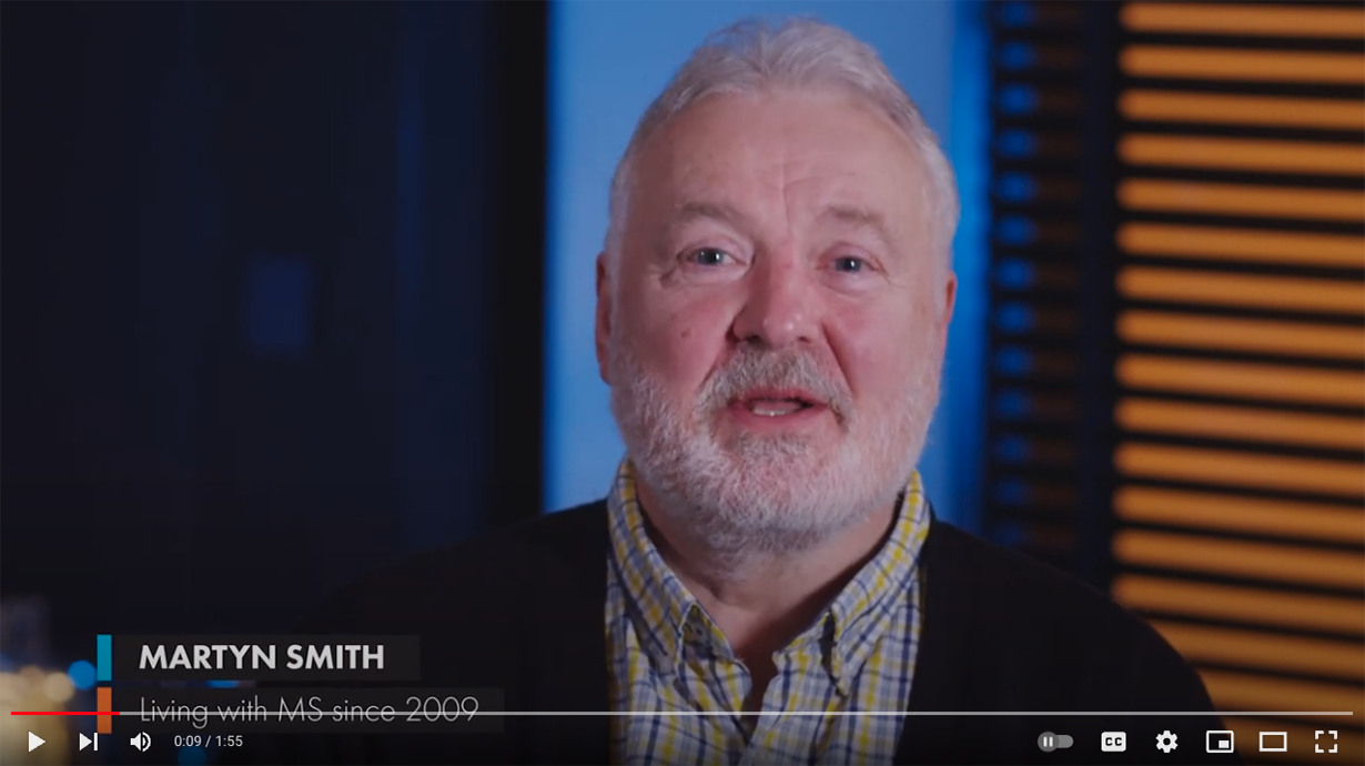 Screenshot of a video about the People Affected by MS Engagement Coordination Team featuring Martyn